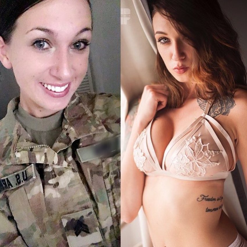 Американская солдатка с большой возбужденной грудью 
