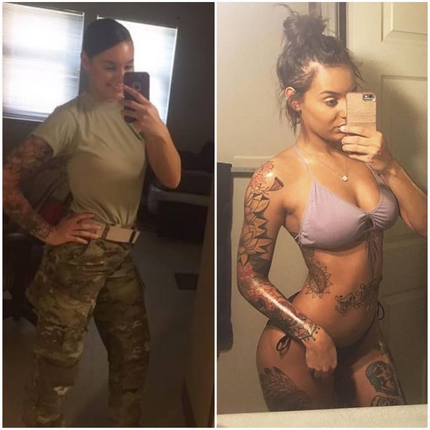 Татуировка военный с девушкой